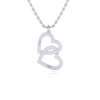 Sterling Silver Double Heart Necklace With Free Custom Engraving, 18 Inches